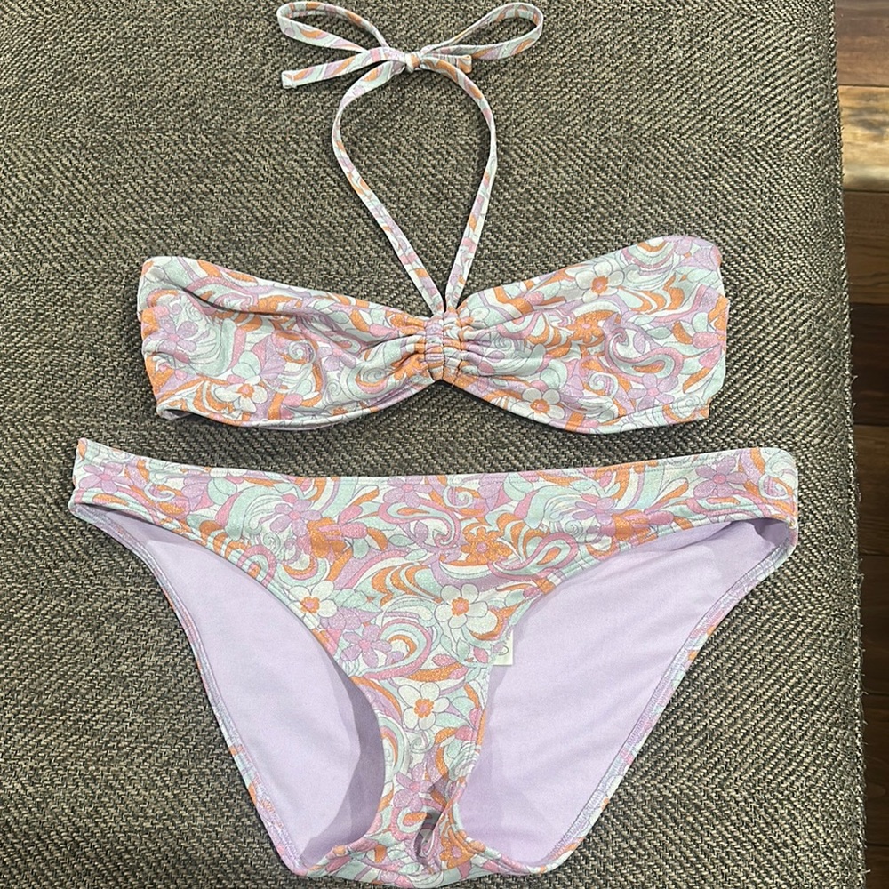 Hollister Lavender and Orange Floral Bikini